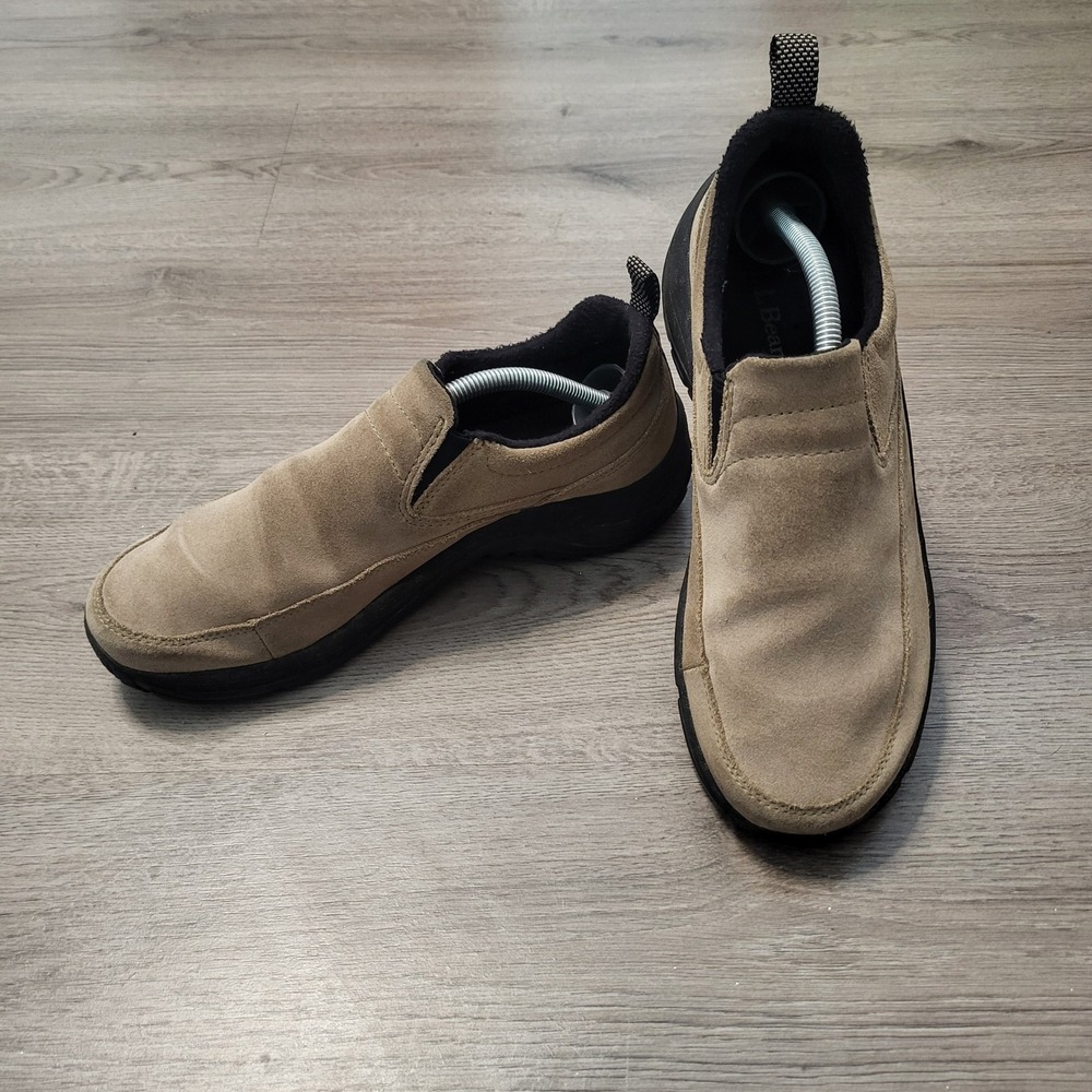 LL Bean Womens Tan Suede Fleece Lined Slip On Comfort Mocs Shoes Outdoor 8.5
